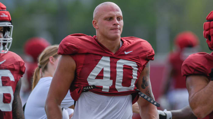 Razorbacks defensive end Landon Jackson at practice.